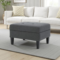 Ramya Ottoman with Hidden Storage, Gray Waffle Tufted Fabric 28 Inch -BM337022