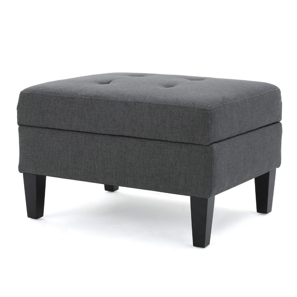 Ramya Ottoman with Hidden Storage, Gray Waffle Tufted Fabric 28 Inch -BM337022