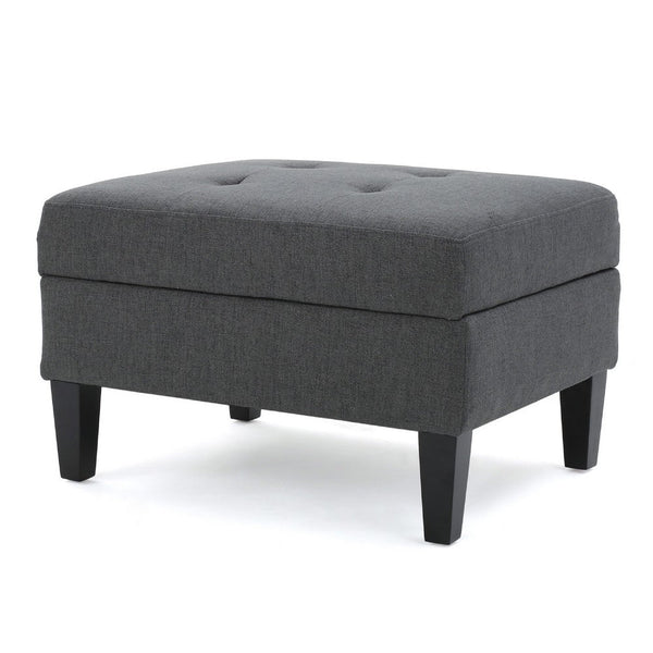 Ramya Ottoman with Hidden Storage, Gray Waffle Tufted Fabric 28 Inch -BM337022
