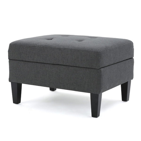 Ramya Ottoman with Hidden Storage, Gray Waffle Tufted Fabric 28 Inch -BM337022