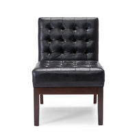 Keyur Accent Chair, Rubberwood Legs, Black Waffle-Stitch Faux Leather -BM337023