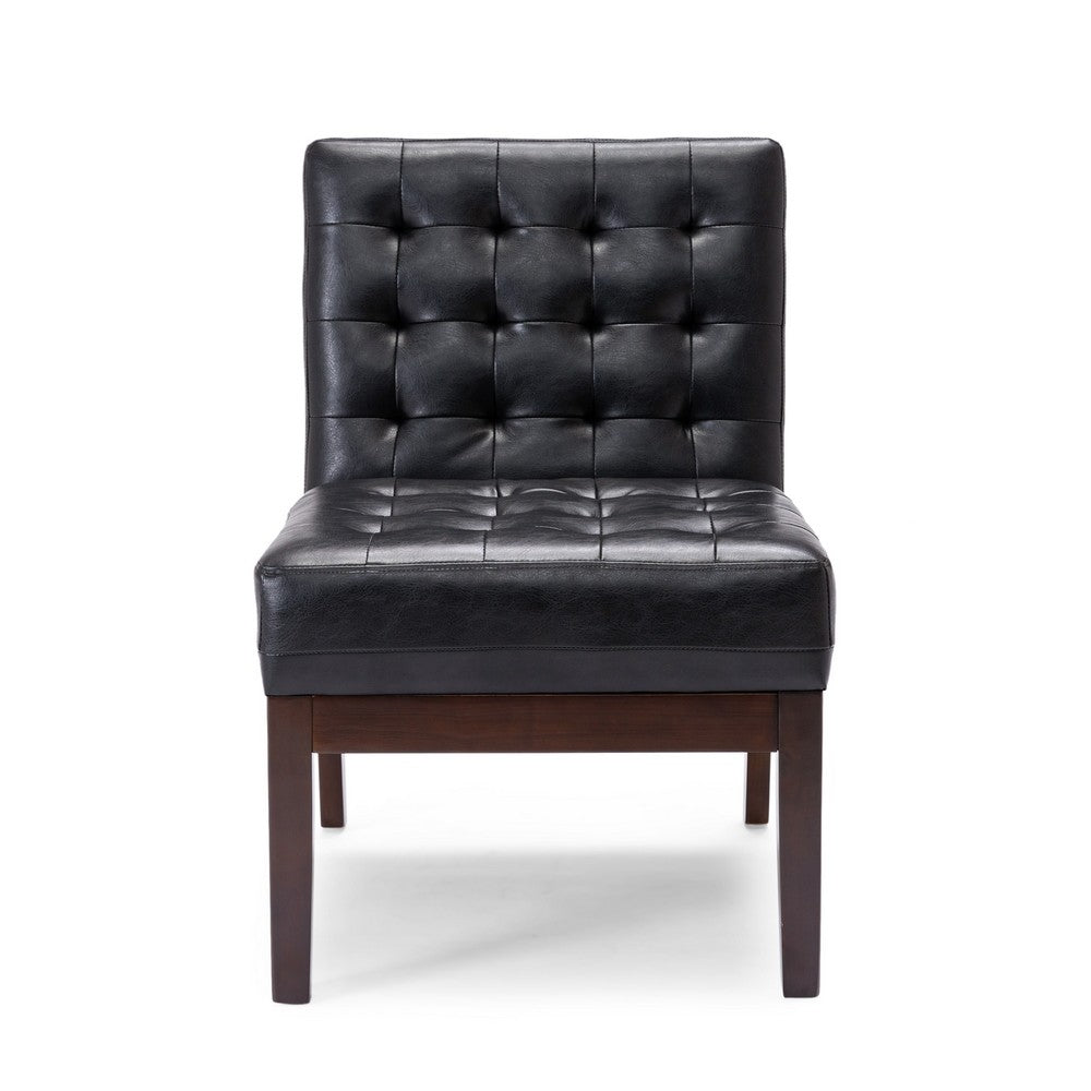 Keyur Accent Chair, Rubberwood Legs, Black Waffle-Stitch Faux Leather -BM337023