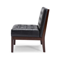 Keyur Accent Chair, Rubberwood Legs, Black Waffle-Stitch Faux Leather -BM337023