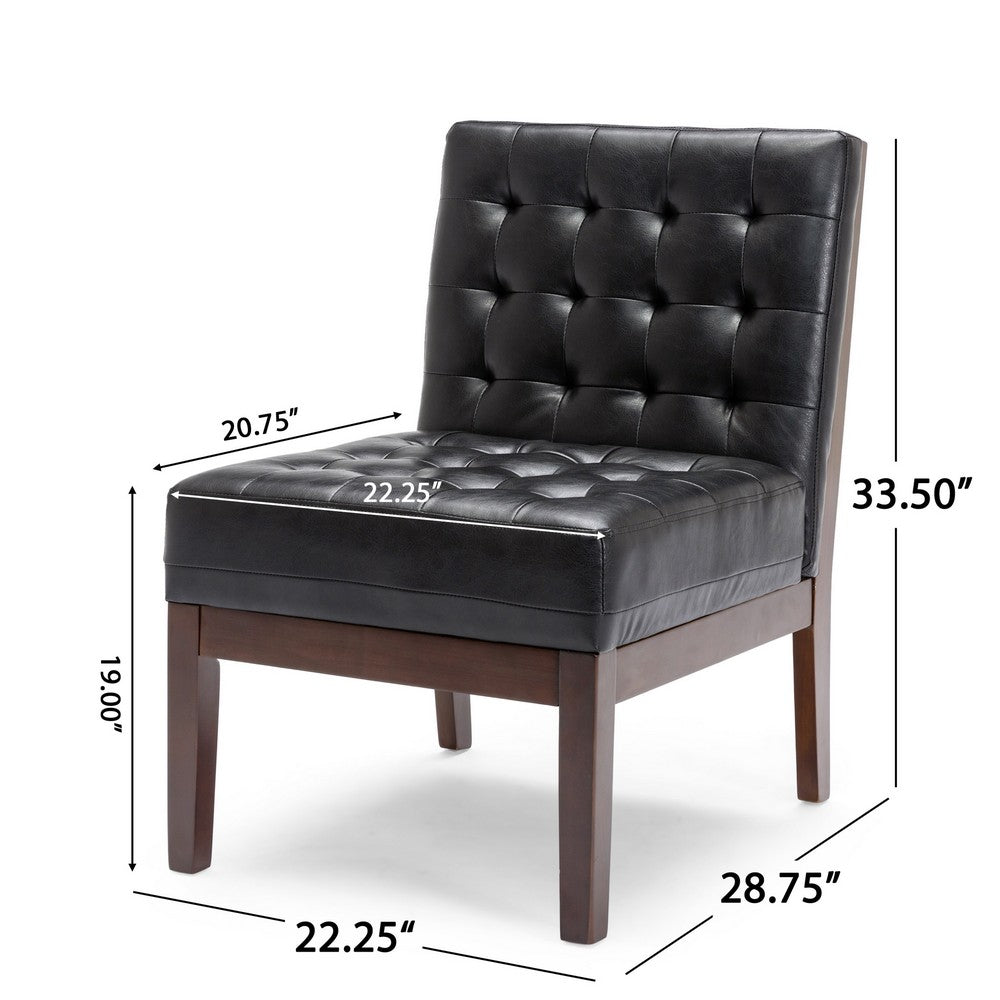 Keyur Accent Chair, Rubberwood Legs, Black Waffle-Stitch Faux Leather -BM337023