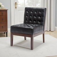 Keyur Accent Chair, Rubberwood Legs, Black Waffle-Stitch Faux Leather -BM337023
