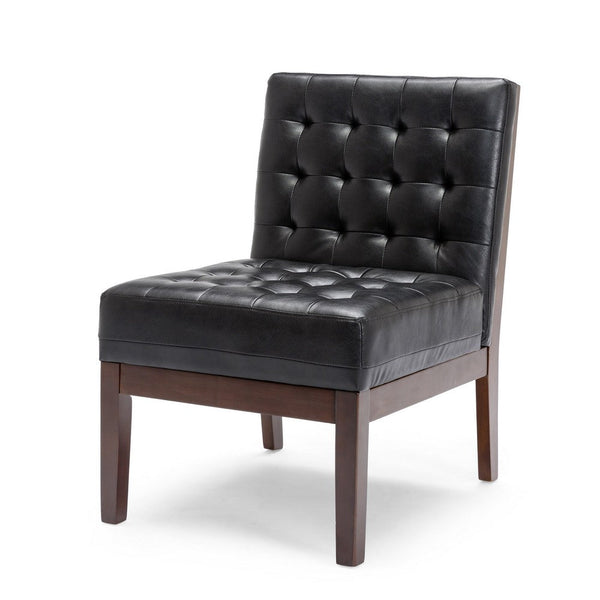 Keyur Accent Chair, Rubberwood Legs, Black Waffle-Stitch Faux Leather -BM337023