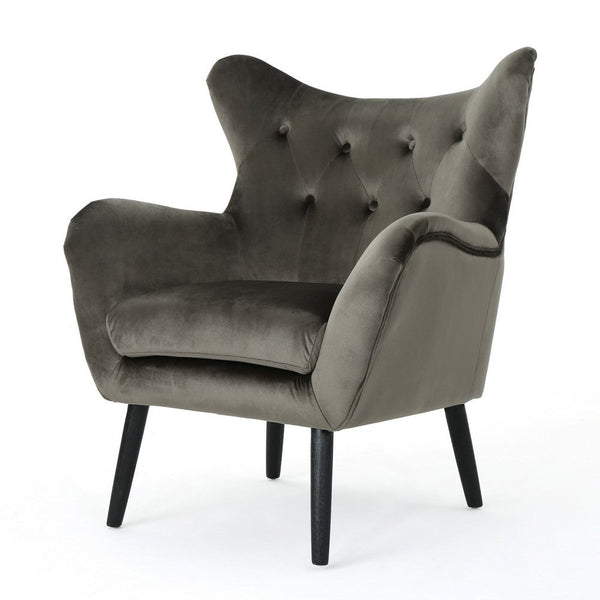 Zorro Armchair, Black Angled Wood Legs, Gray Button Tufted Velvet -BM337024