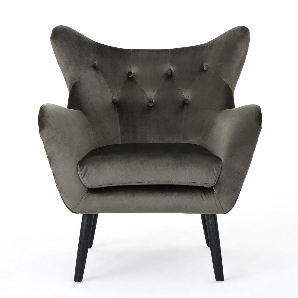 Zorro Armchair, Black Angled Wood Legs, Gray Button Tufted Velvet -BM337024