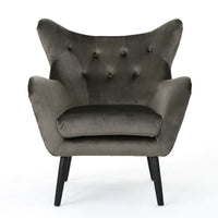 Zorro Armchair, Black Angled Wood Legs, Gray Button Tufted Velvet -BM337024