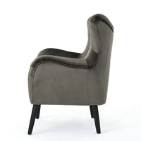 Zorro Armchair, Black Angled Wood Legs, Gray Button Tufted Velvet -BM337024