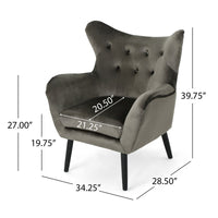 Zorro Armchair, Black Angled Wood Legs, Gray Button Tufted Velvet -BM337024