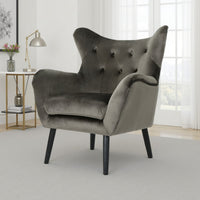 Zorro Armchair, Black Angled Wood Legs, Gray Button Tufted Velvet -BM337024