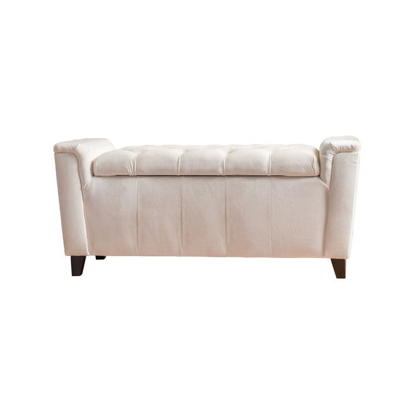 Denny Storage Bench with Arms and Lift Top, Ivory White Velvet -BM337025
