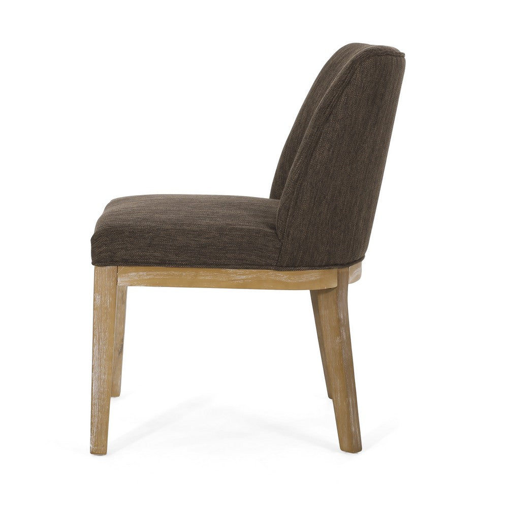 Edena Dining Chair Set of 2, Weathered Rubberwood Legs, Brown Fabric -BM337027