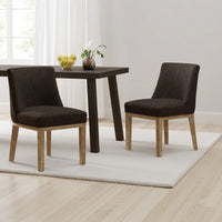 Edena Dining Chair Set of 2, Weathered Rubberwood Legs, Brown Fabric -BM337027