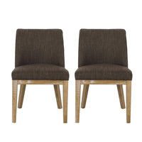 Edena Dining Chair Set of 2, Weathered Rubberwood Legs, Brown Fabric -BM337027