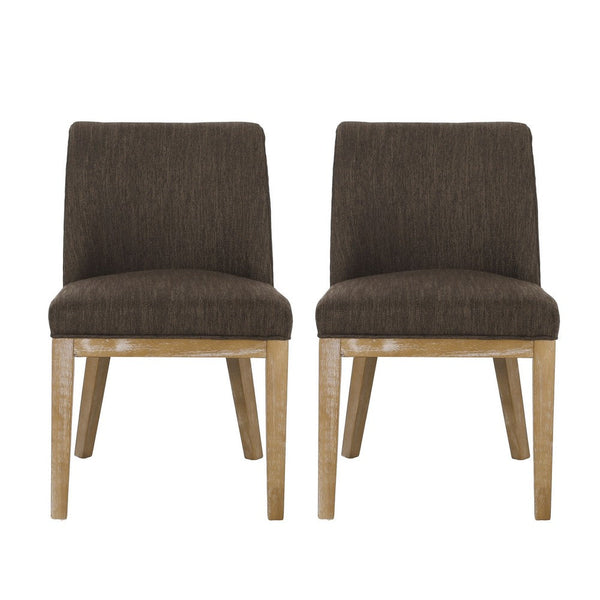 Edena Dining Chair Set of 2, Weathered Rubberwood Legs, Brown Fabric -BM337027
