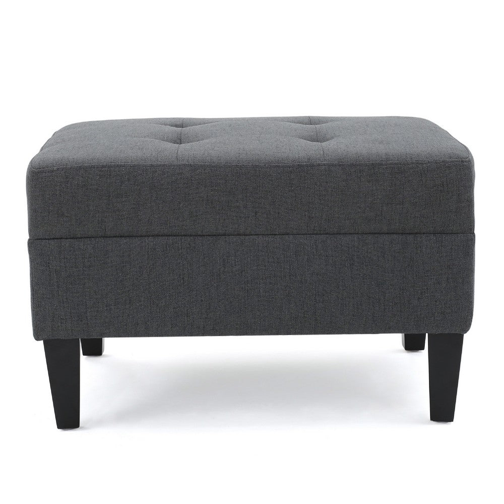 Sabby Ottoman with Tapered Birch Wood Legs, Dark Gray Fabric 29 Inch -BM337028