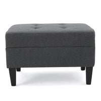 Sabby Ottoman with Tapered Birch Wood Legs, Dark Gray Fabric 29 Inch -BM337028
