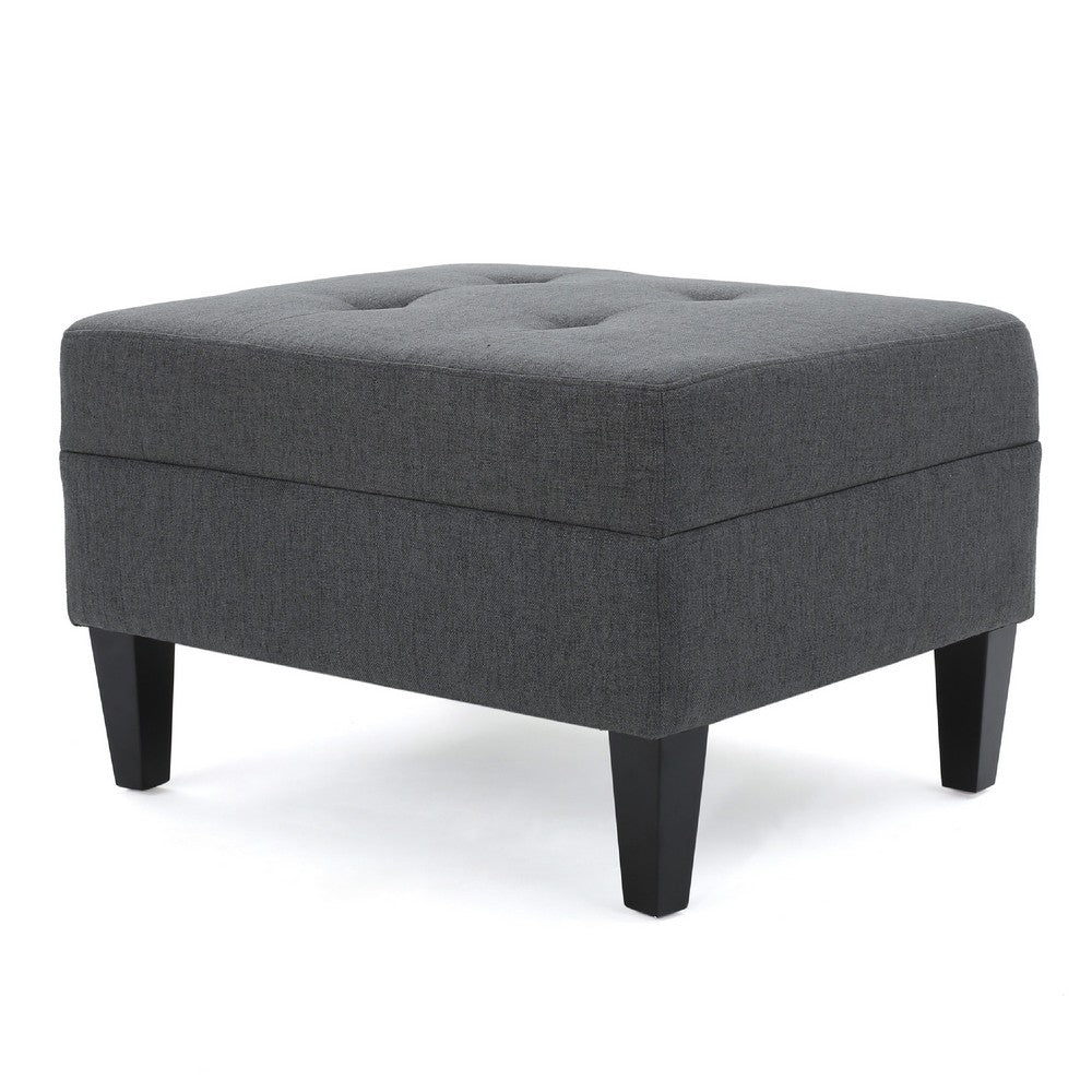 Sabby Ottoman with Tapered Birch Wood Legs, Dark Gray Fabric 29 Inch -BM337028
