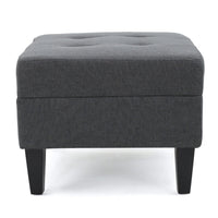 Sabby Ottoman with Tapered Birch Wood Legs, Dark Gray Fabric 29 Inch -BM337028