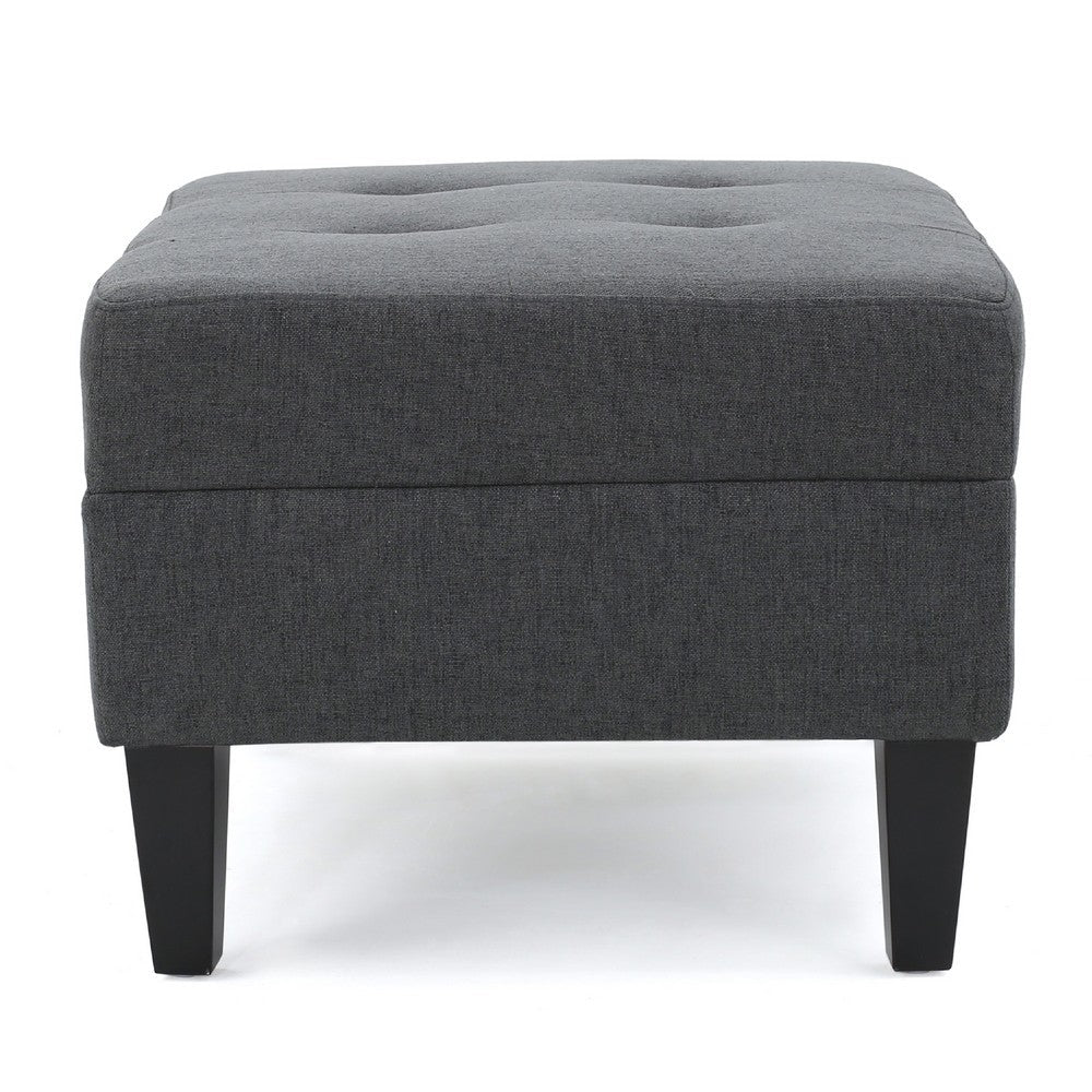 Sabby Ottoman with Tapered Birch Wood Legs, Dark Gray Fabric 29 Inch -BM337028
