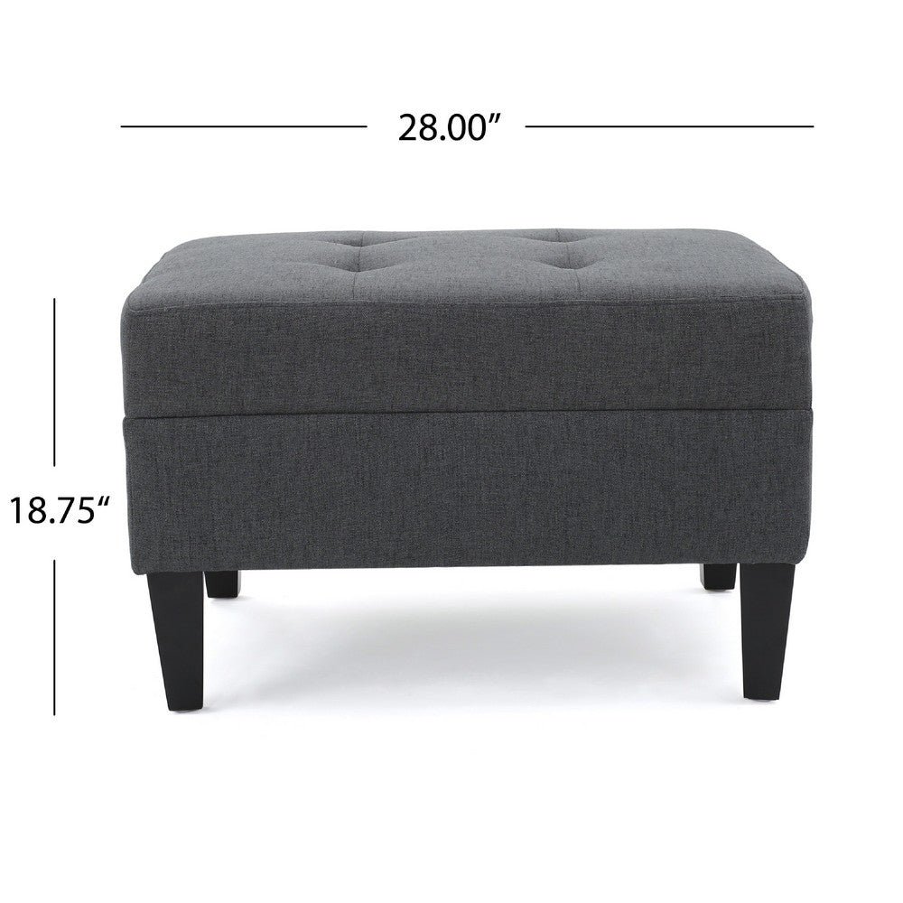 Sabby Ottoman with Tapered Birch Wood Legs, Dark Gray Fabric 29 Inch -BM337028