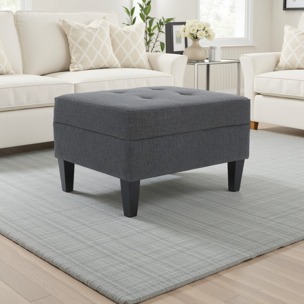 Sabby Ottoman with Tapered Birch Wood Legs, Dark Gray Fabric 29 Inch -BM337028