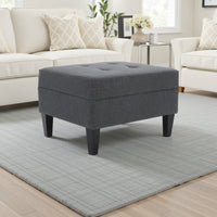 Sabby Ottoman with Tapered Birch Wood Legs, Dark Gray Fabric 29 Inch -BM337028