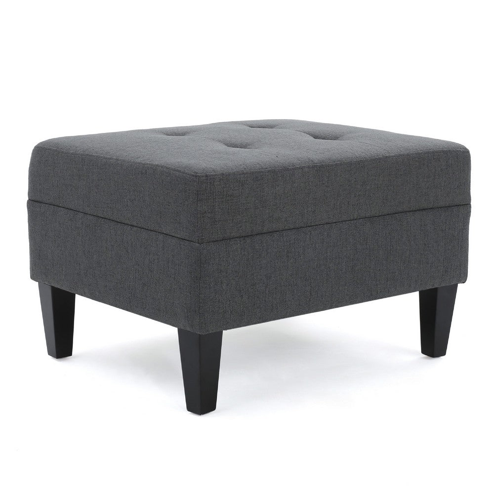 Sabby Ottoman with Tapered Birch Wood Legs, Dark Gray Fabric 29 Inch -BM337028