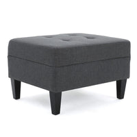 Sabby Ottoman with Tapered Birch Wood Legs, Dark Gray Fabric 29 Inch -BM337028