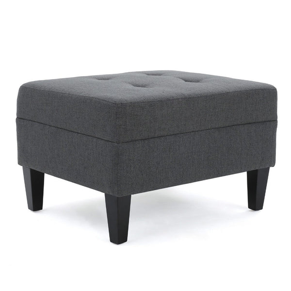 Sabby Ottoman with Tapered Birch Wood Legs, Dark Gray Fabric 29 Inch -BM337028