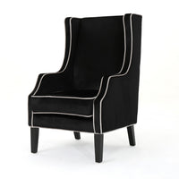 Vendy Accent Club Armchair, High Backrest, Rubberwood, Black Velvet -BM337029