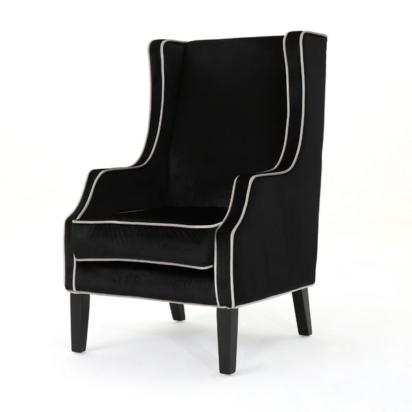 Vendy Accent Club Armchair, High Backrest, Rubberwood, Black Velvet -BM337029