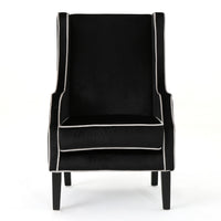 Vendy Accent Club Armchair, High Backrest, Rubberwood, Black Velvet -BM337029