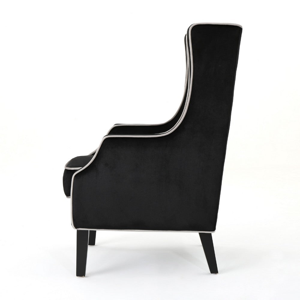 Vendy Accent Club Armchair, High Backrest, Rubberwood, Black Velvet -BM337029