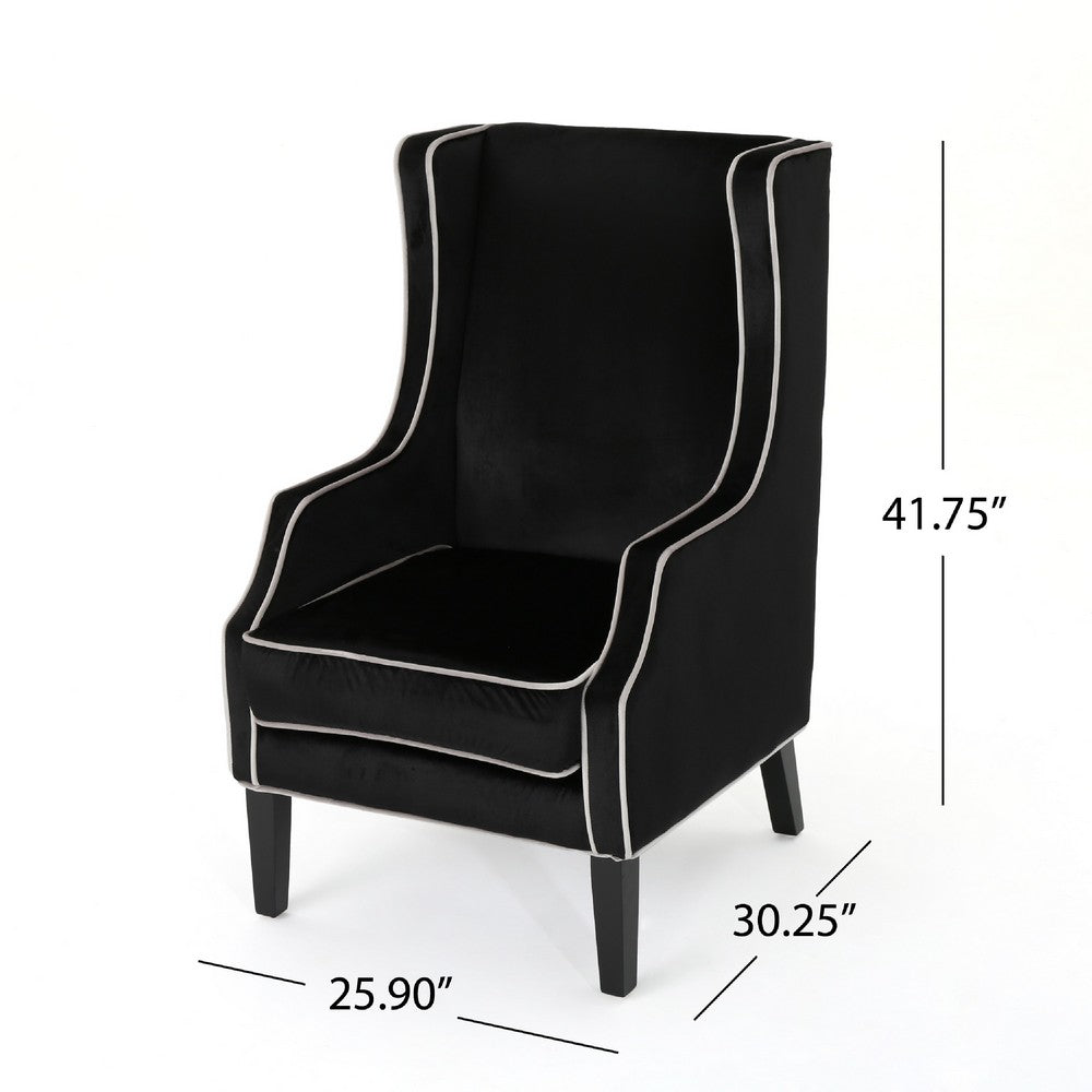 Vendy Accent Club Armchair, High Backrest, Rubberwood, Black Velvet -BM337029