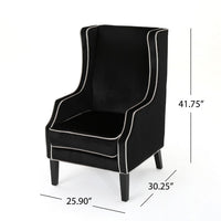 Vendy Accent Club Armchair, High Backrest, Rubberwood, Black Velvet -BM337029
