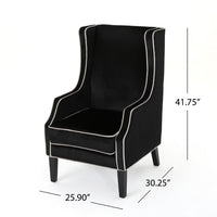 Vendy Accent Club Armchair, High Backrest, Rubberwood, Black Velvet -BM337029