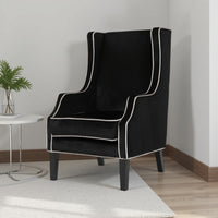 Vendy Accent Club Armchair, High Backrest, Rubberwood, Black Velvet -BM337029