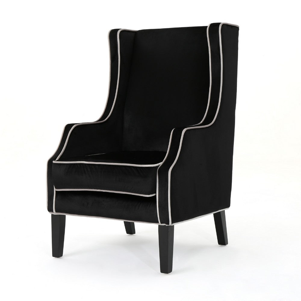 Vendy Accent Club Armchair, High Backrest, Rubberwood, Black Velvet -BM337029