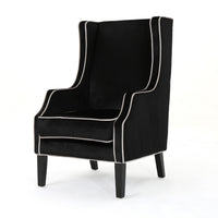 Vendy Accent Club Armchair, High Backrest, Rubberwood, Black Velvet -BM337029