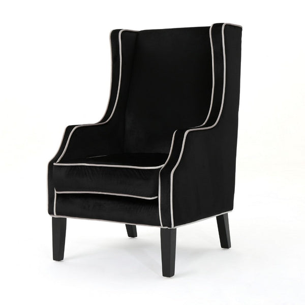 Vendy Accent Club Armchair, High Backrest, Rubberwood, Black Velvet -BM337029
