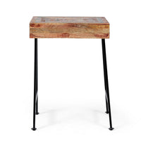 Draco Side End Table with Trestle Legs, Iron Frame, Natural Mango Wood -BM337030