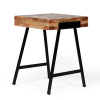 Draco Side End Table with Trestle Legs, Iron Frame, Natural Mango Wood -BM337030