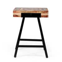 Draco Side End Table with Trestle Legs, Iron Frame, Natural Mango Wood -BM337030