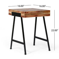 Draco Side End Table with Trestle Legs, Iron Frame, Natural Mango Wood -BM337030