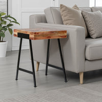 Draco Side End Table with Trestle Legs, Iron Frame, Natural Mango Wood -BM337030