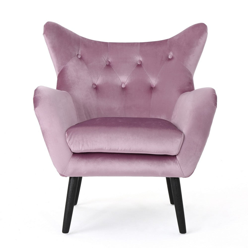 Zorro Accent Armchair, Black Angled Wood Legs, Pink Tufted Velvet -BM337031