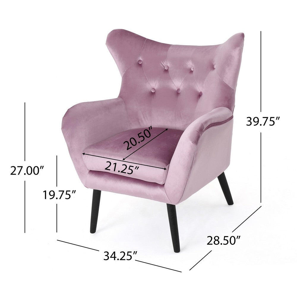 Zorro Accent Armchair, Black Angled Wood Legs, Pink Tufted Velvet -BM337031